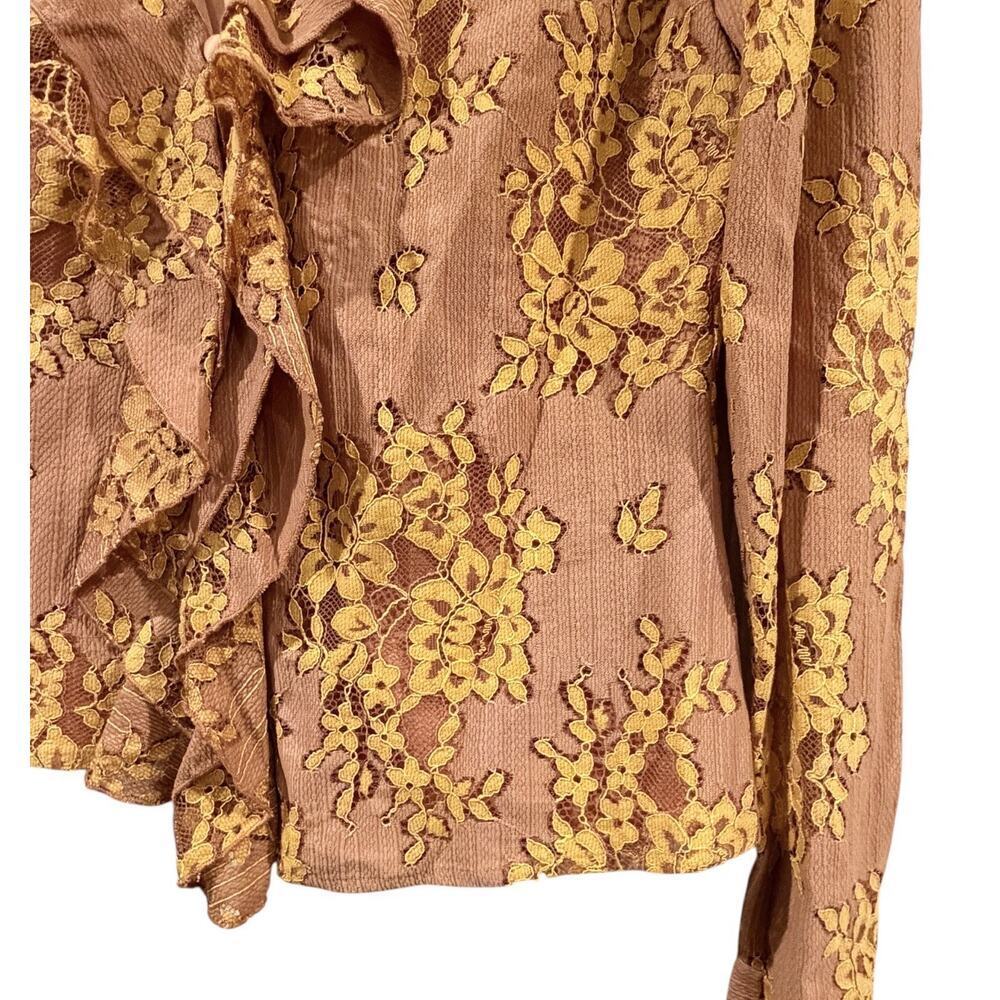 Majorelle Roma Top Golden Blush Women’s Small Ruffle V-Neck Floral Lace Fairy - Picture 3 of 15